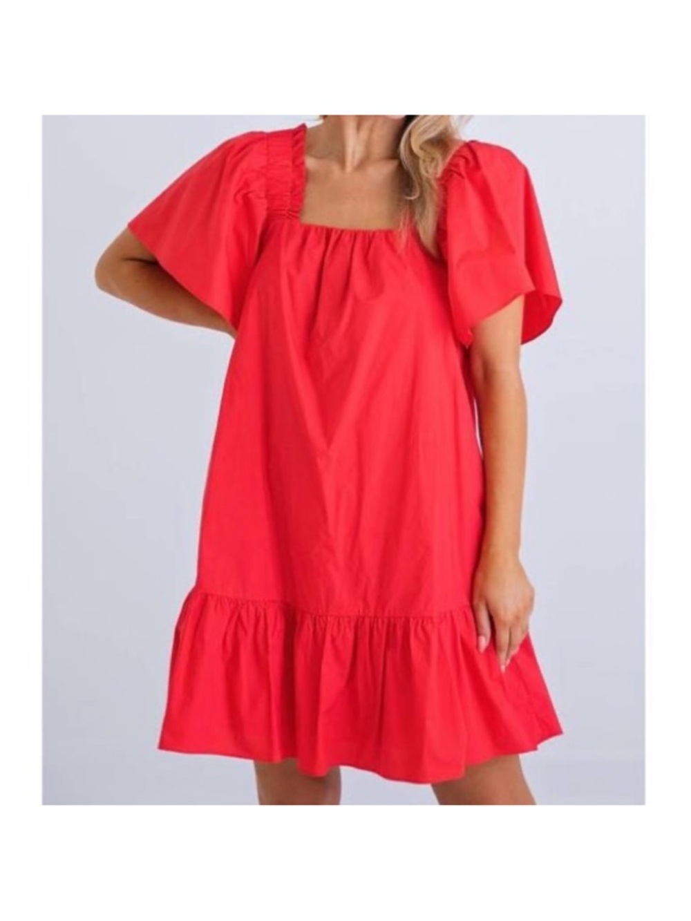 KARLIE SOLD LOCALLY Red Square-Neck Ruffle Hem Babydoll Dress